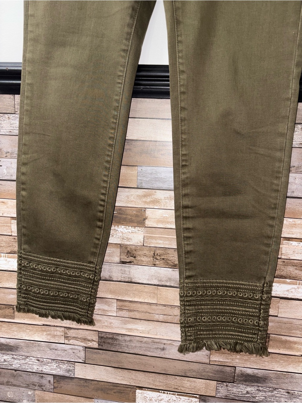 Ethyl Clothing Olive Jeans With Detailed Hem Size 8 - Picture 2 of 6